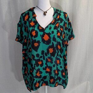 CAbi Size XS (Oversized) Abstract Pattern Blouse Green/Navy/Orange